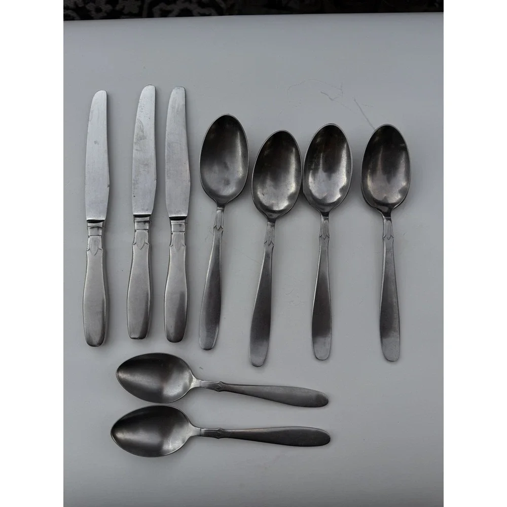 Vintage Stainless USA Flatware Set 11pc Art Deco Shell Fan‎ Pattern Silverware